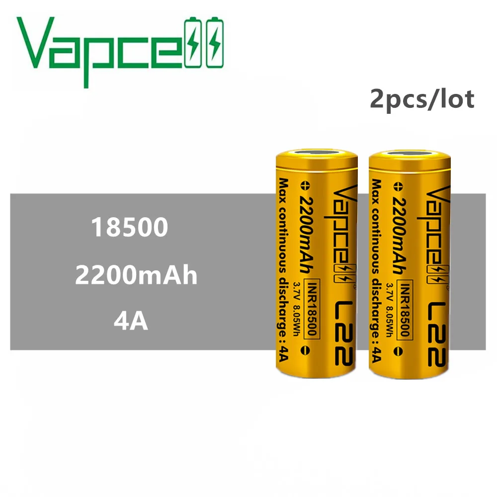 2 шт. аккумулятор Vapcell INR18500 2200 мАч 4A L22 8.05Wh литиевая аккумуляторная батарея большой