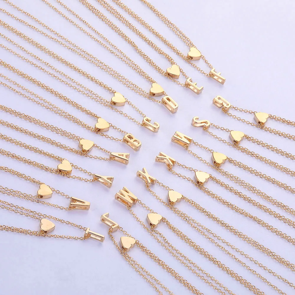 

Hfarich Delicate Gold Color Tiny Heart Letter Necklaces Pendants Boho Multi-layered Adjustable Necklaces Women Birthday Gifts