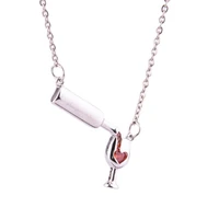 50hotfashion women wine bottle cup faux ruby inlaid pendant necklace jewelry gift