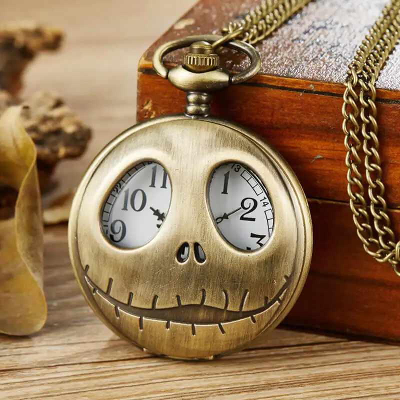 Кошмар перед рождественские карманные часы мужские полый домкрат Skellington кварцевые часы ожерелье цепь для Рождественский подарок