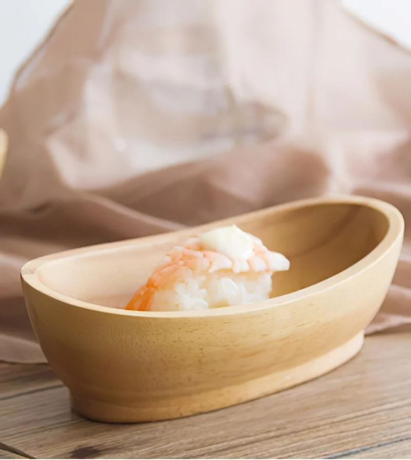 

Wooden Tableware Japanese Creativity Ship Type Salad Bowl Plate Snack Dish Cutlery Household Kitchen Supplies Dinnerware