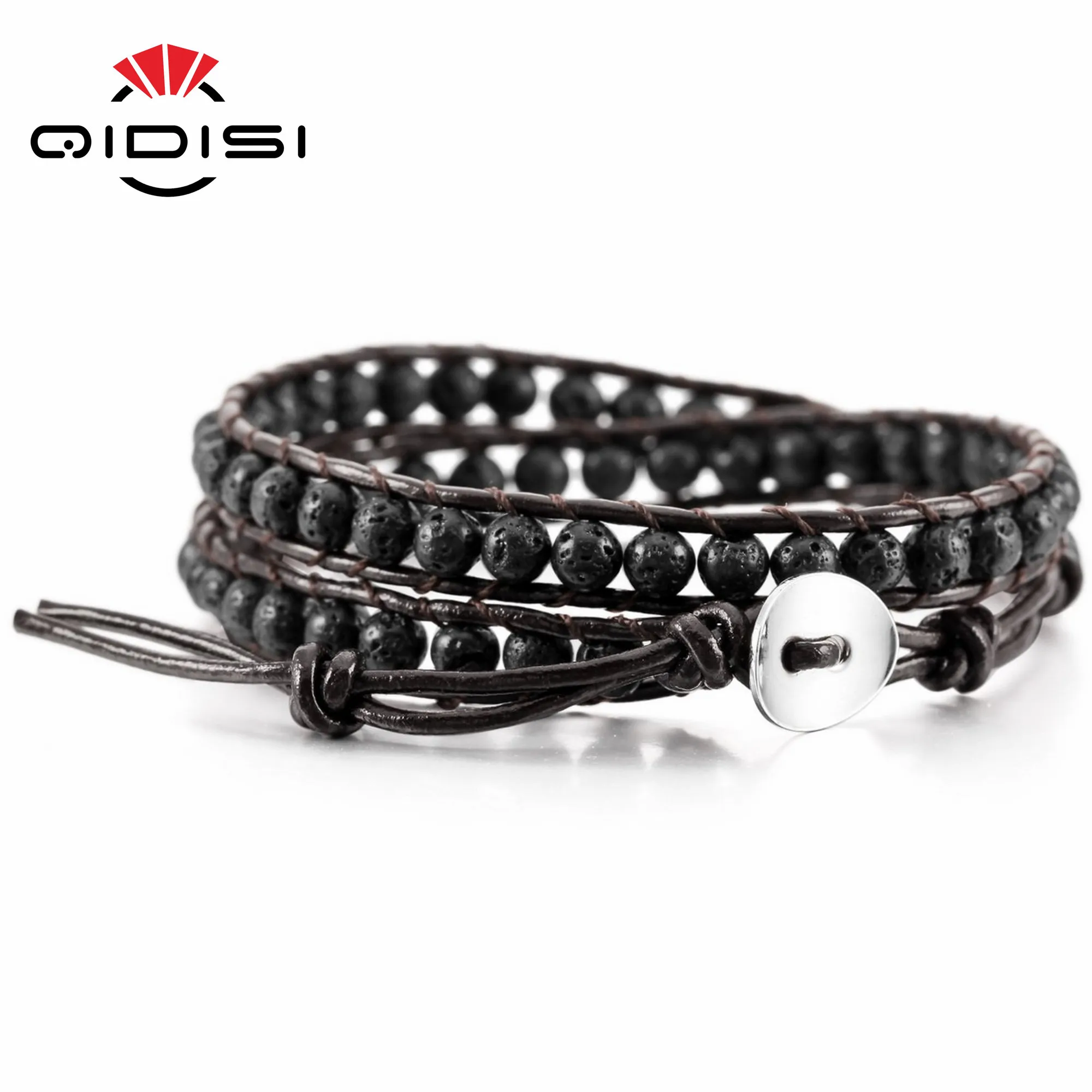 Женский кожаный браслет с бусинами на запястье двумя эффектное Ювелирное