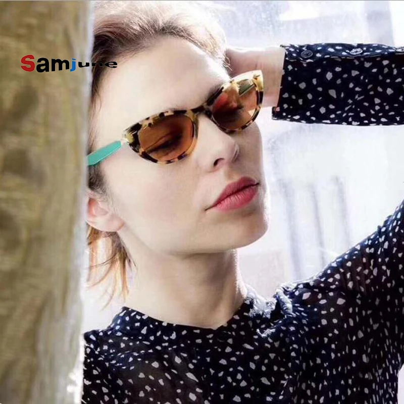 

Samjune Women Small Frame Cat Eye Sunglasses Retro Vintage Rivets Brand Designer Sun Glasses Plastic Leopard Frame Eyewear