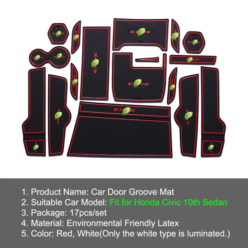 

Anti-Slip Gate Slot Cup Mat For Honda Civic 10th Sedan 2016 -2020 Interior Non-slip mat Accessories Door Pad 17pcs Car Styling
