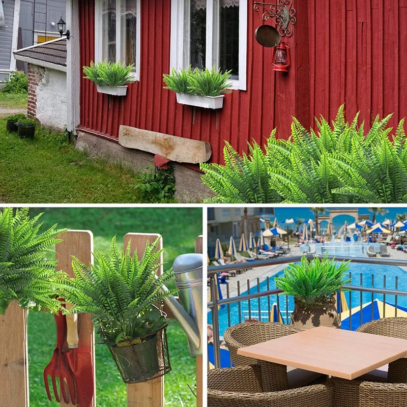 

18 PCS Artificial Fern Plants - Artificial Boston Fern Bush Faux Indoor Outdoor UV Resistant Greenery Shrubs Fake Plants