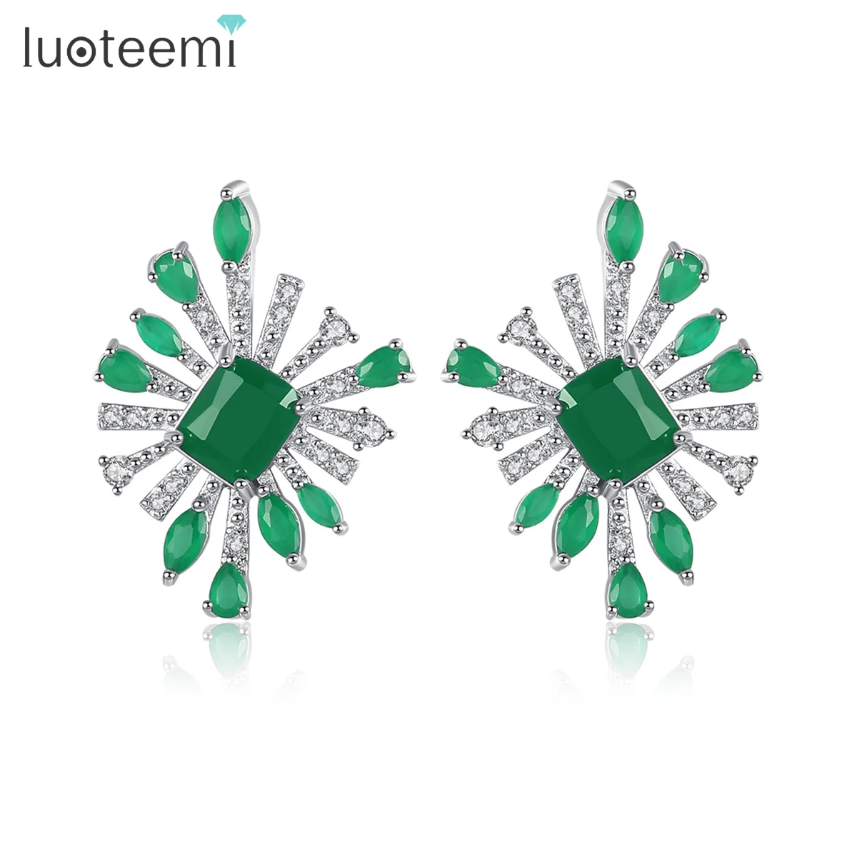 LUOTEEMI, дизайн, серьги-гвоздики в виде цветка для женщин, для свадебной вечеринки, украшенные кубическим цирконием ААА, модные ювелирные украшения, Aretes, рождественский подарок