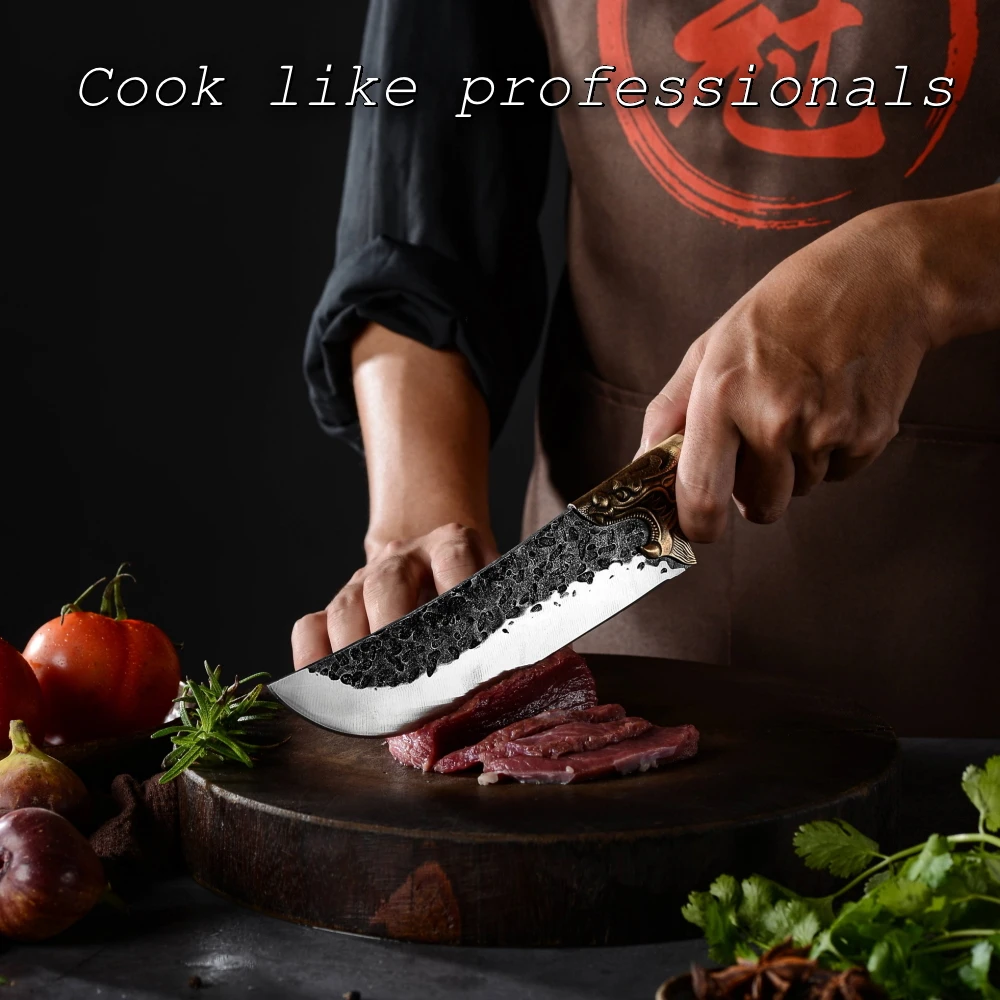 

Chinese Chef Knife Traditional Kitchen Cooking Tools Hand Forged Fixed Blade Sharp Outdoor BBQ Pchak Sashimi Vegetable Cutter