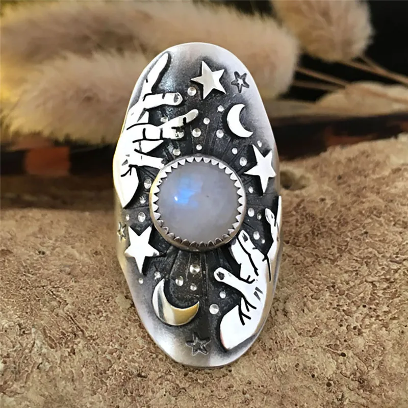 

New Planet Cloud Mist Moonstone Ring for Men and Women Retro Ring Punk Thai silver Ring Fashion Charm Valentine's Day gift