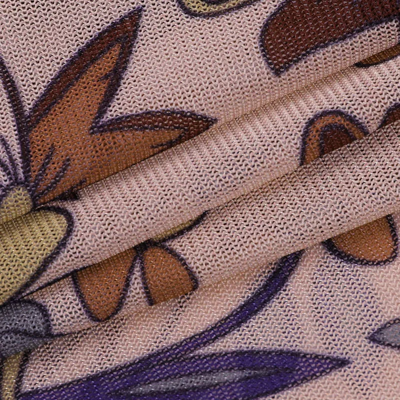 

Floral Printed Mesh Bodysuit Sexy Top Y2k Cottagecore Square Neck Open Back Long Sleeve Body Suits for Women