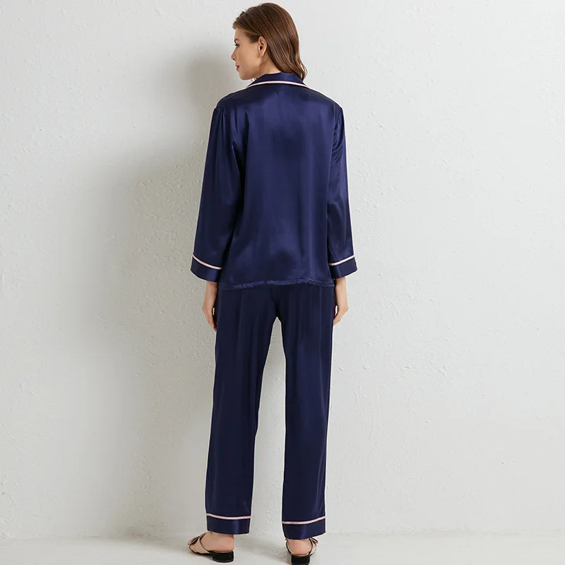 Women's Silk Pajamas Home Service Suit 100% Pure Silk Long Sleeve Two-Piece Can Be Worn Outside