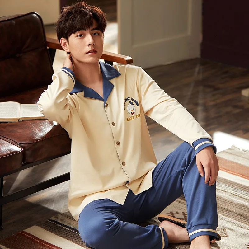 

Korean long sleeve cotton pajamas man, soft pajamas, home, 2020
