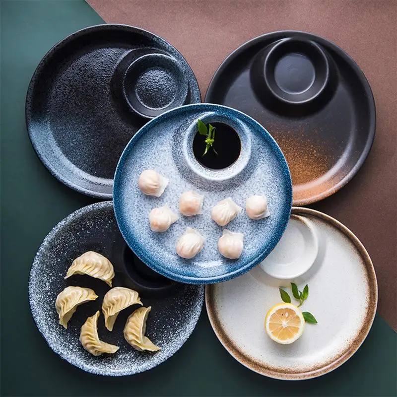 Ceramic Dumpling Dinner Plate Round Serving Dish Practical Service With Dipping Saucer | Дом и сад