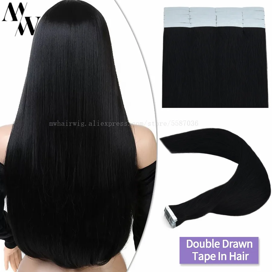MW Natural Straight Tape In Human Hair Extensions 24