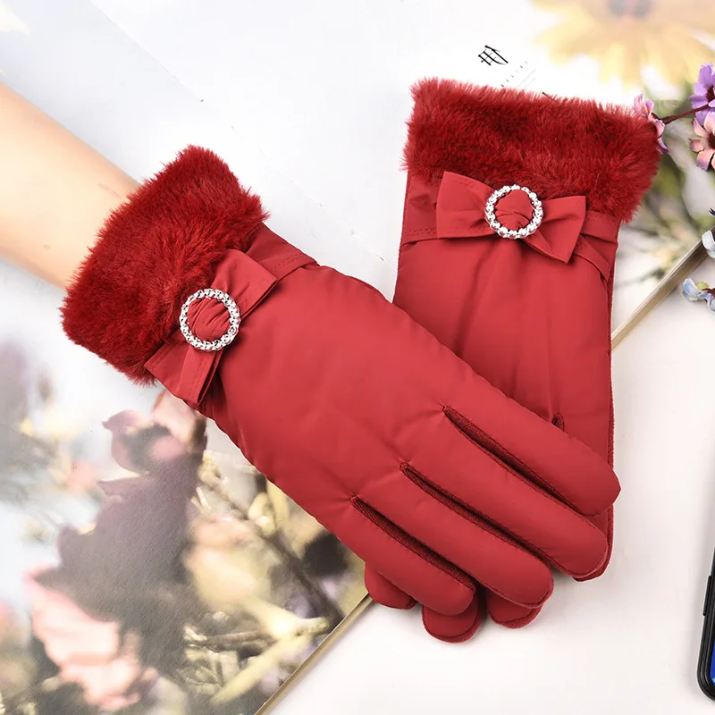 

Хлопковые перчатки с защитой от холода, женские теплые милые студенческие толстые кашемировые перчатки для езды на сенсорных экранах в Кор...