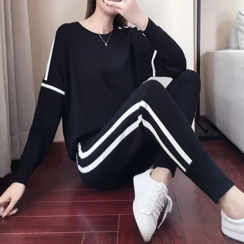 Осенне весенние повседневные трикотажные Cпортивные костюмы толстовки Женский