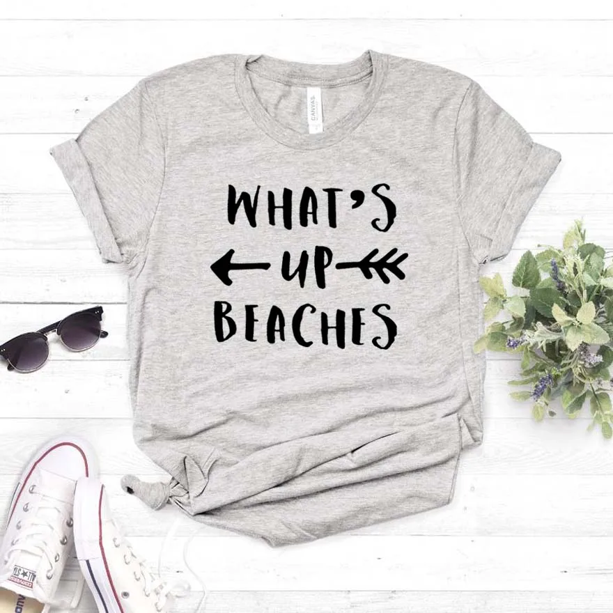 

Women T Shirt what's up beaches Letters Print Tshirt Women Short Sleeve O Neck Loose T-shirt Ladies Causal Tee Shirt Tops