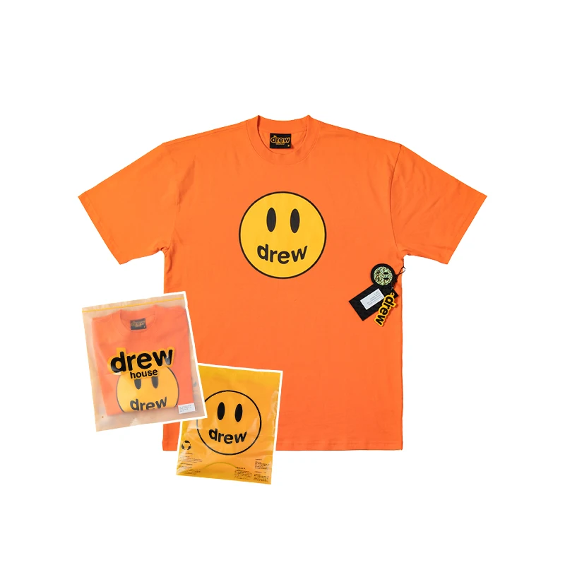 

DREW T Shirt Summer 100% Cotton Men O-neck T-shirt Male Women's tshirt Short Sleeve High Quality Tops HOUSE JUSTIN Brand Smiley