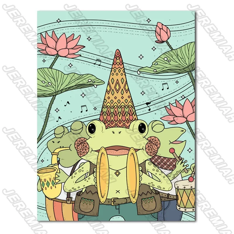 

Decorative Poster Cute Frog Parrot Fish Canvas Waterproof Ink Frameless Painting Nordic Poster Modern Living Room Decoration