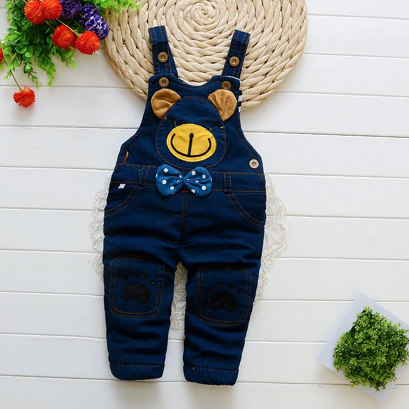 Джинсы BibiCola для девочек на осень и зиму штаны бретельках толстые теплые