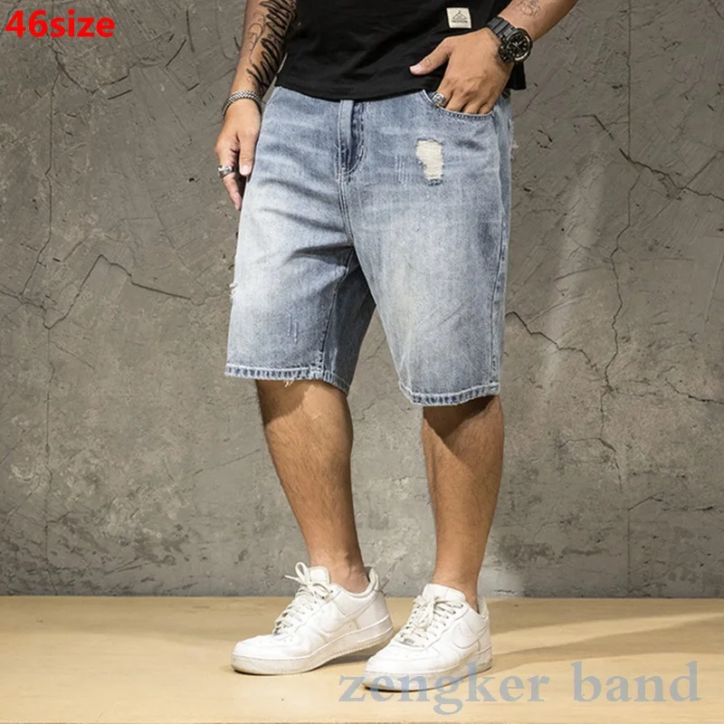 

Men's denim shorts light men's summer large size men's loose thin tide hole oversized five-point men shorts cotton big size men