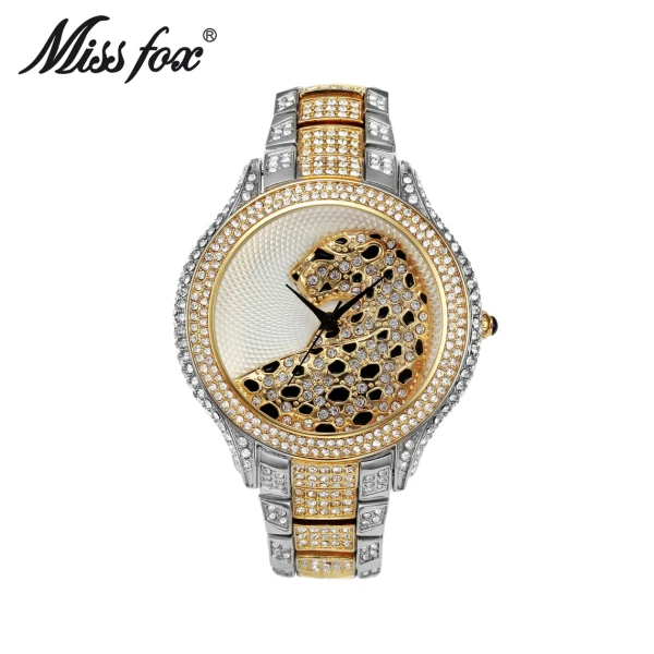 leopard gold 3 Miss Fox Женские часы лучший бренд Роскошные леопардовые женские часы женские блестящие алмазные серебряные часы женские часы из нержавеющей стали - Цвет: leopard gold 3