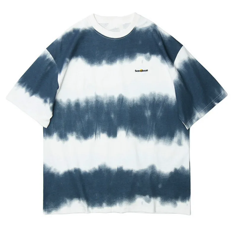 

Casual Tie Dye Striped Tees Shirts Summer Streetwear Tshirts Men Harajuku Hip Hop Short Sleeve Tops Fashion Hipster T-Shirt