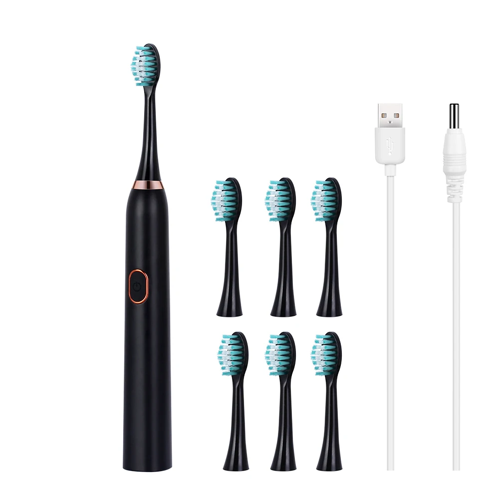 Tackore sonic электрическая зубная щетка Ultra sonic USB перезаряжаемая зубная щетка для взрослых Smart 4 насадки для зубных щеток Сменное отбеливание - Цвет: Черный