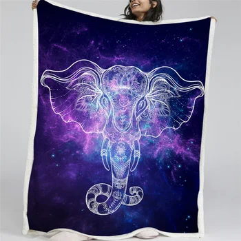 BlessLiving Galaxy Blankets For Beds Elephant Furry Blanket Queen Boho Dreamcatcher Wolf Plush Blanket Nebula Cobertor Dropship 1