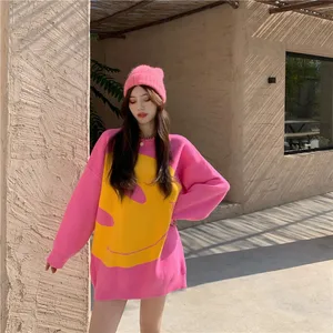 Свитер оверсайз свободного кроя с симпатичным рисунком в стиле симл, Элегантные повседневные модные Универсальные пуловеры, зимний утепленный свитер 2020