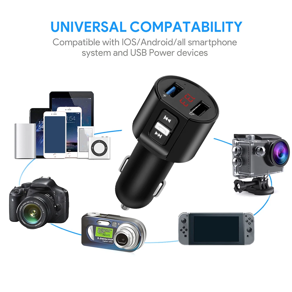 Автомобильный комплект громкой связи Bluetooth 5 0 FM-передатчик двойной USB