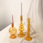 Стеклянный канделябр, желтые подсвечники, центральные части свадебного стола, декор для гостиной, стойка для свечей, подсвечник, канделябр