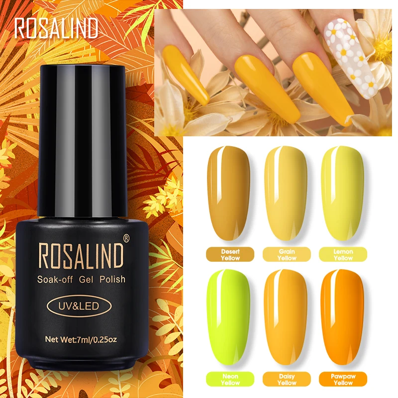 

Гель-лак ROSALIND полуперманентный для ногтей, серия Желтых Цветов, база и топ для дизайна ногтей, гибридные лаки для маникюра