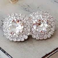 female luxury geometric crystal rhinestone stud earrings silver color engagement wedding jewelry white zircon earrings for women