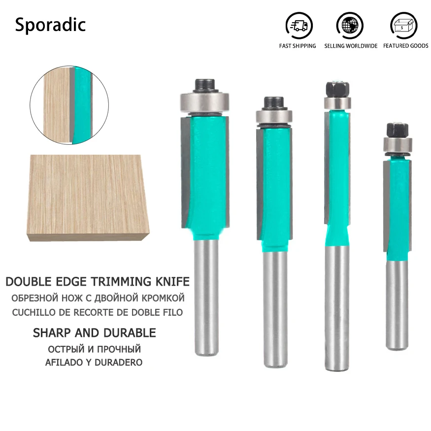 

Flush Trim Router Bit 1/4 With Bearing Wood Router houtfrees Cutters Wood Trimming Knife Router Bits Set For Woodworking Tools