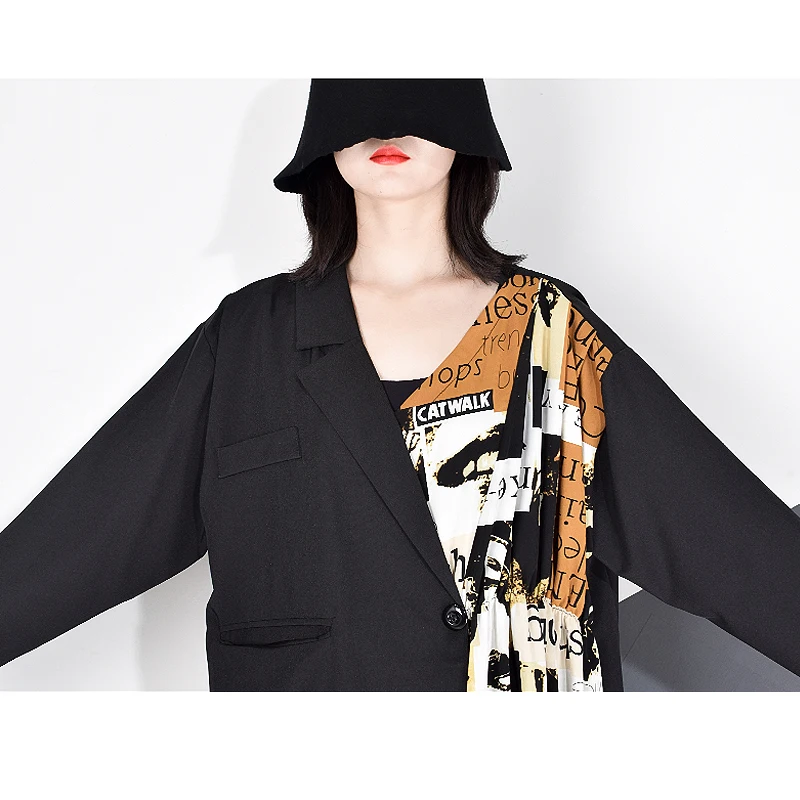 

XITAO Print Patchwork Irregular Dress Women 2020 Autumn Fashion New Streetwear Style Asymmetrical Collar Long Sleeve ZYQ4195