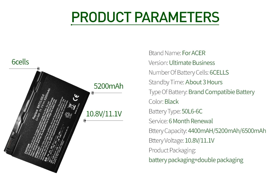 ApexWay 11,1 V 4400mAh лаптоп черный батарея для acer BATBL50L6 BATBL50L4 BATCL50L6 для TravelMate 2492 2493 4200 4202 4280