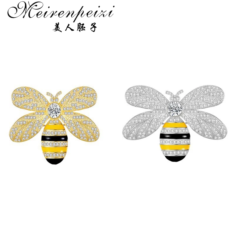 

Meirenpeizi Design Insect Series Brooch Women Delicate Little Bee Brooches Crystal Rhinestone Pin Brooch Jewelry Gift