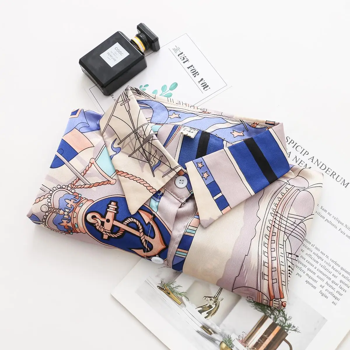 Весна Лето 2019 фирменный дизайн женские топы блузка с принтом длинным рукавом