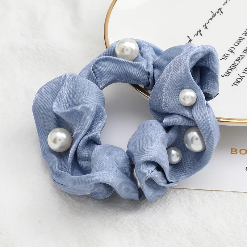 

2020 New Satin Pearl Elastic Hair Bands Ponytail Holder Scrunchies Bright Girls Hair ties Rubber Bands Women Hair Accessories