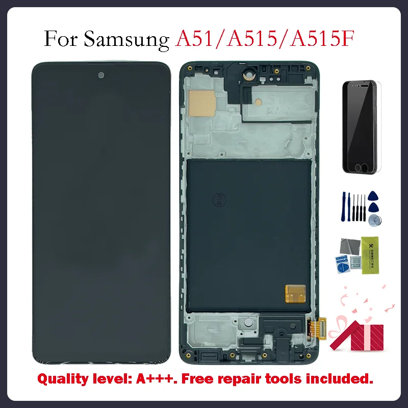 

100% SUPER AMOLED 6.5'' Display For Samsung Galaxy A51 LCD A515 A515F A515F/DS A515FD Touch Screen with frame Digitizer Assembly