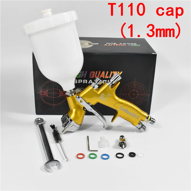 golden T110 cap Профессиональный GTI/TTS pro lite Золотой Краскораспылитель TE20/T110 1,3 мм сопло распылитель краскопульт на водной основе Воздушный Распылитель, высокая эффективность - Цвет: golden T110 cap