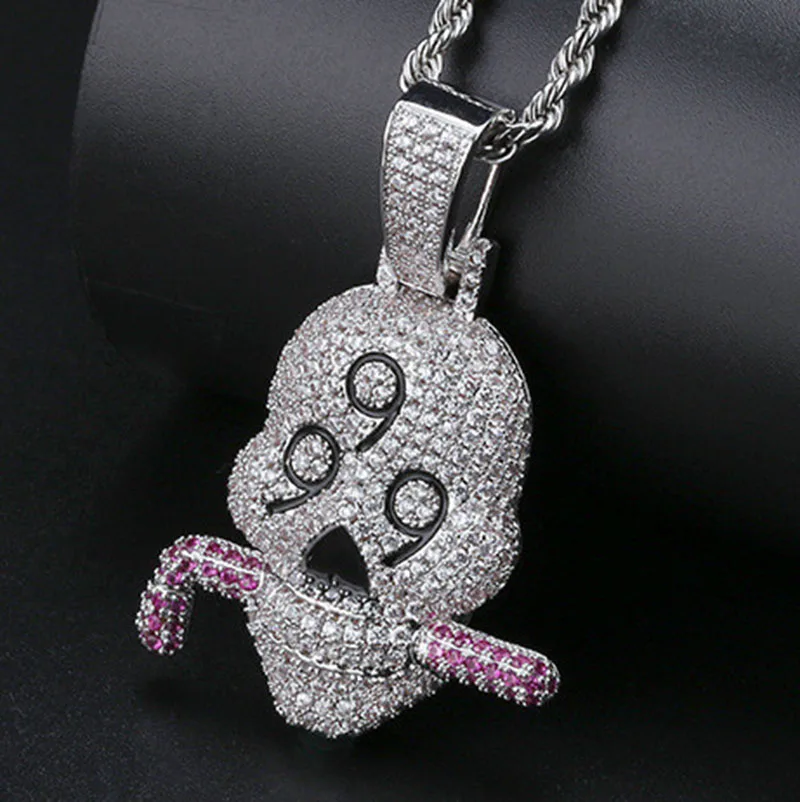 

Hip Hop Skull Pendant Necklace With Chain Micro Pave Zircon Mens Necklace New Arrival Hip Hop Rock Jewelry