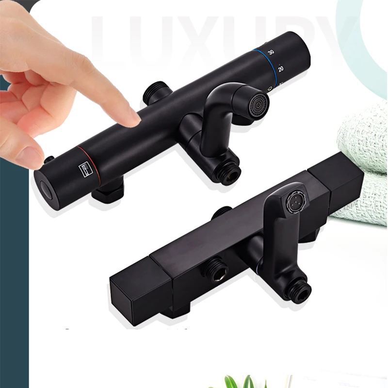 Черный Термостатический смеситель для душа кран и ванны дождевой душевой набор с