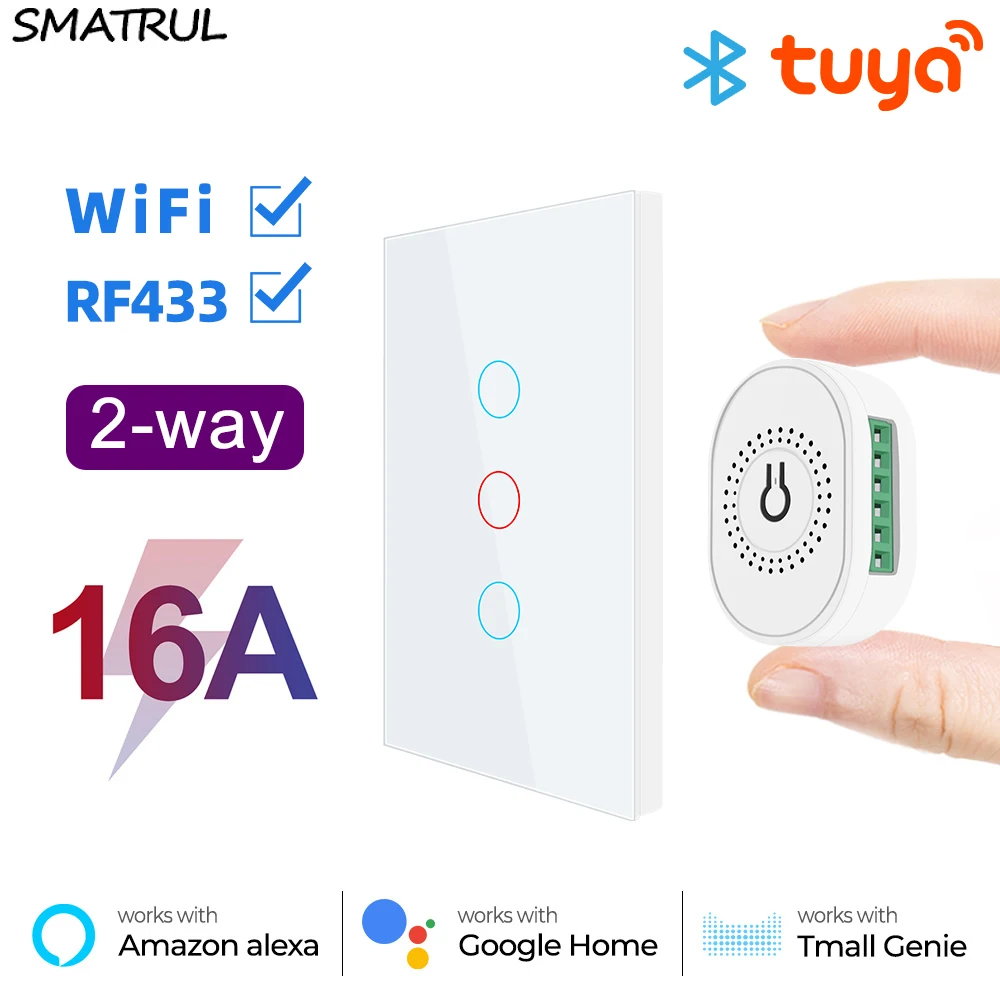 

SMATRUL16A WiFi RF433 Tuya Smart US Wireless Touch Switch Light Wall 2 Way Module On Off Breaker For Google Home Alexa Brazil