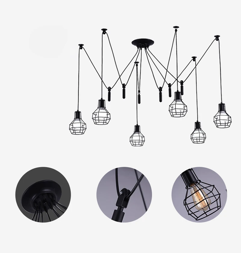 Паук подвесной светильник светодиодный свет паук черный шнур подвесные