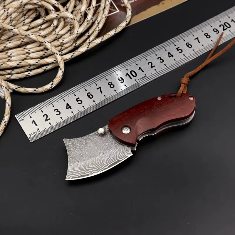 Дамасский складной нож острый карманный мини Клинок с ручкой из красного