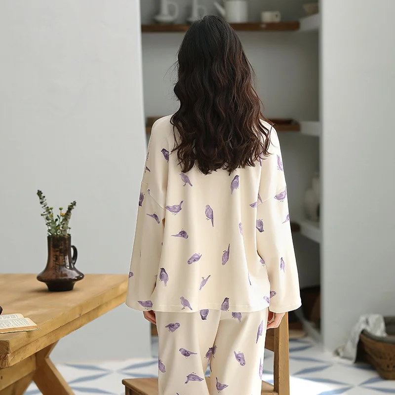 

Autumn Winter Cotton Women Pajamas Set Cartoon Pyjamas Womens Long Sleeve V-neck Casual Soft Sleepwear Big Size Pyjama Femme