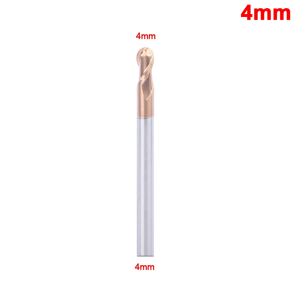 4mm 1 шт. токарный станок с ЧПУ Фрезерный резак шаровая Концевая фреза сверло вольфрамовое шаровое покрытие Концевая фреза 2 флейты HRC55 фрезерный спиральный фреза - Длина режущей кромки: 4mm