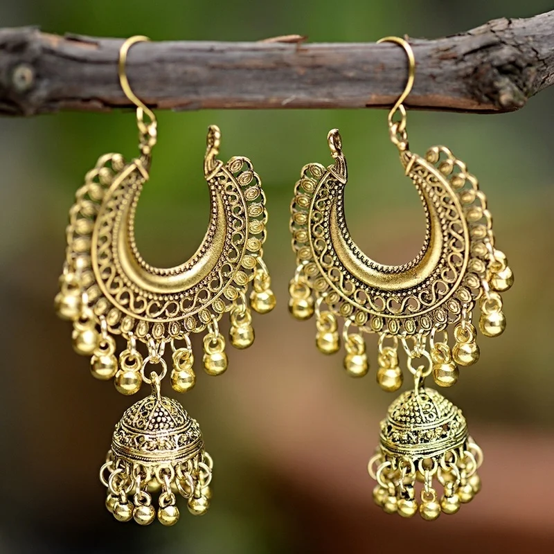 

Vintage Ethnic Indian Jhumka Gypsy Earrings For Women Boho Antique Drop Hook Earrings
