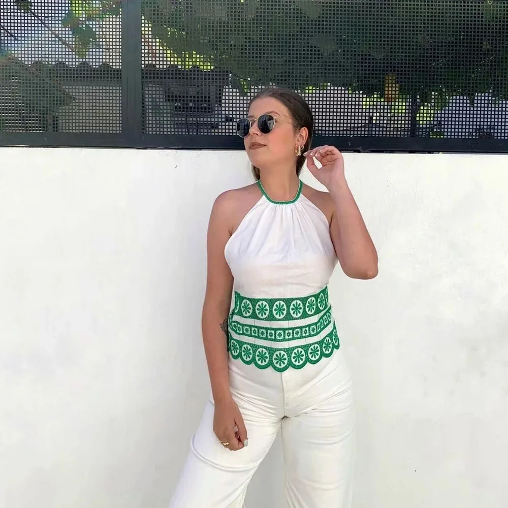 

Женская хлопковая майка XIKOM, с круглым вырезом и вышивкой, повседневная, винтажная, на лето, 2021